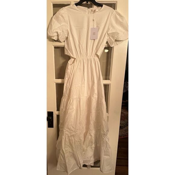 WAYF Plaza Cut Out Tiered Maxi cotton white Dress large - Picture 5 of 8